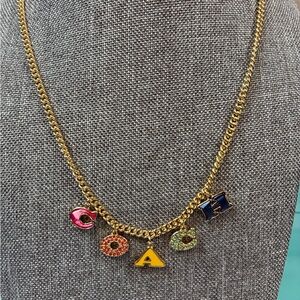 Coach Multicolor Pave Crystal & Enamel Letters Charm Necklace - NWT Retail $185